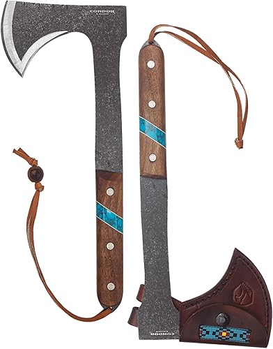 Condor Tool & Knife, Blue River Tomahawk, 1075 acero de alto carbono, 13 pulgadas de longitud total, funda de piel