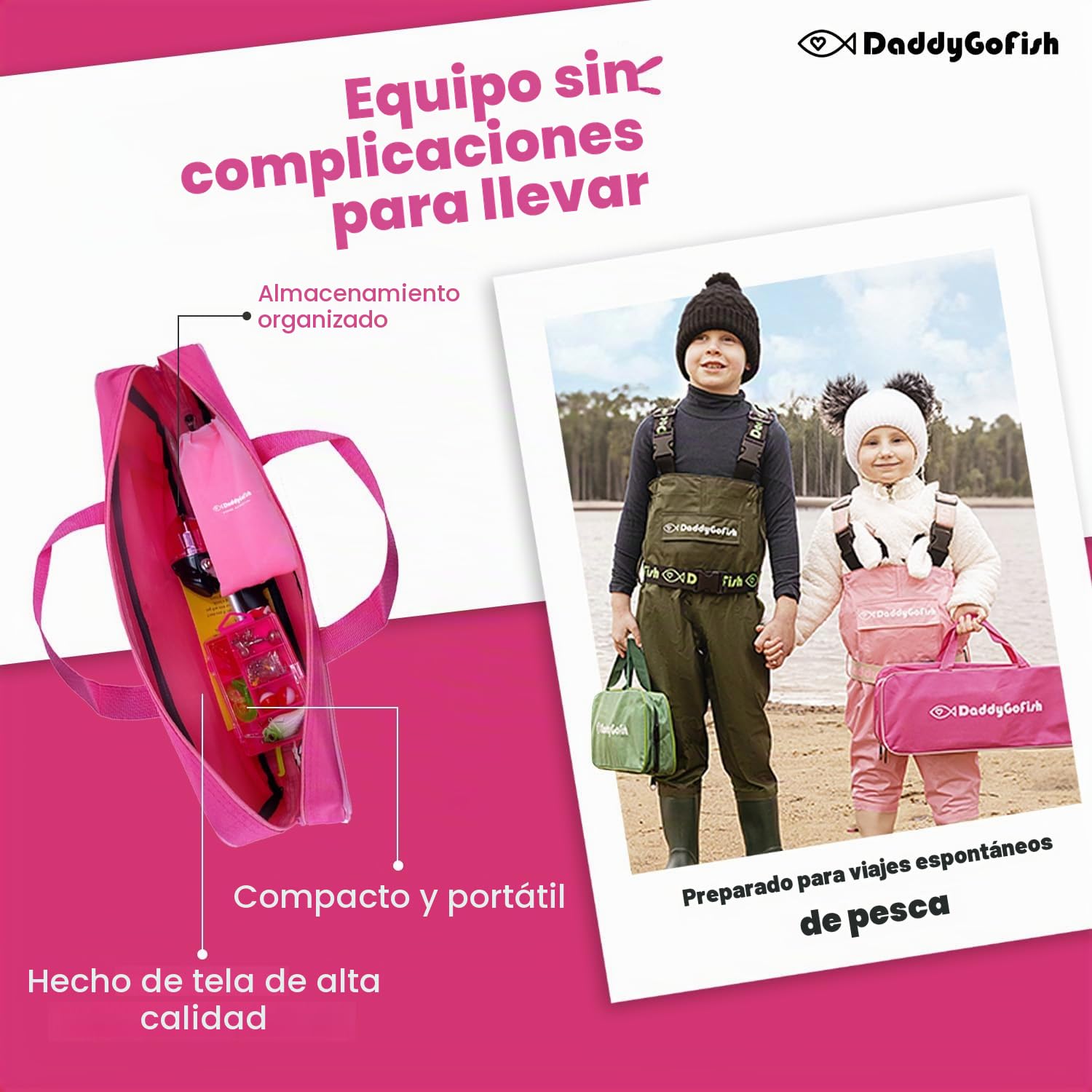 Daddy Go Fish Niños Caña de Pescar telescópica Spincast Combo Silla Plegable Soporte de Varilla Caja de Aparejos Red de Cebo Bolsa de Transporte Niños Niñas