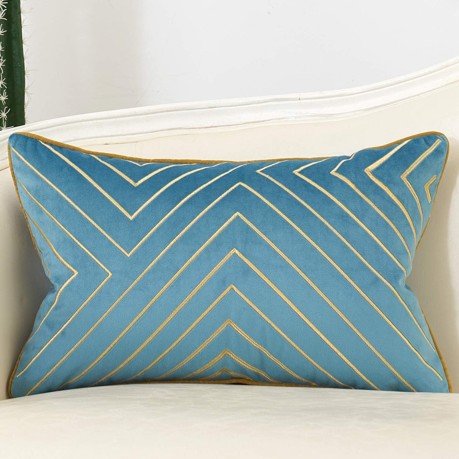 Amazon.com: Avigers 12 x 20 Inch Grey Blue Gold Striped Geometric Lines ...