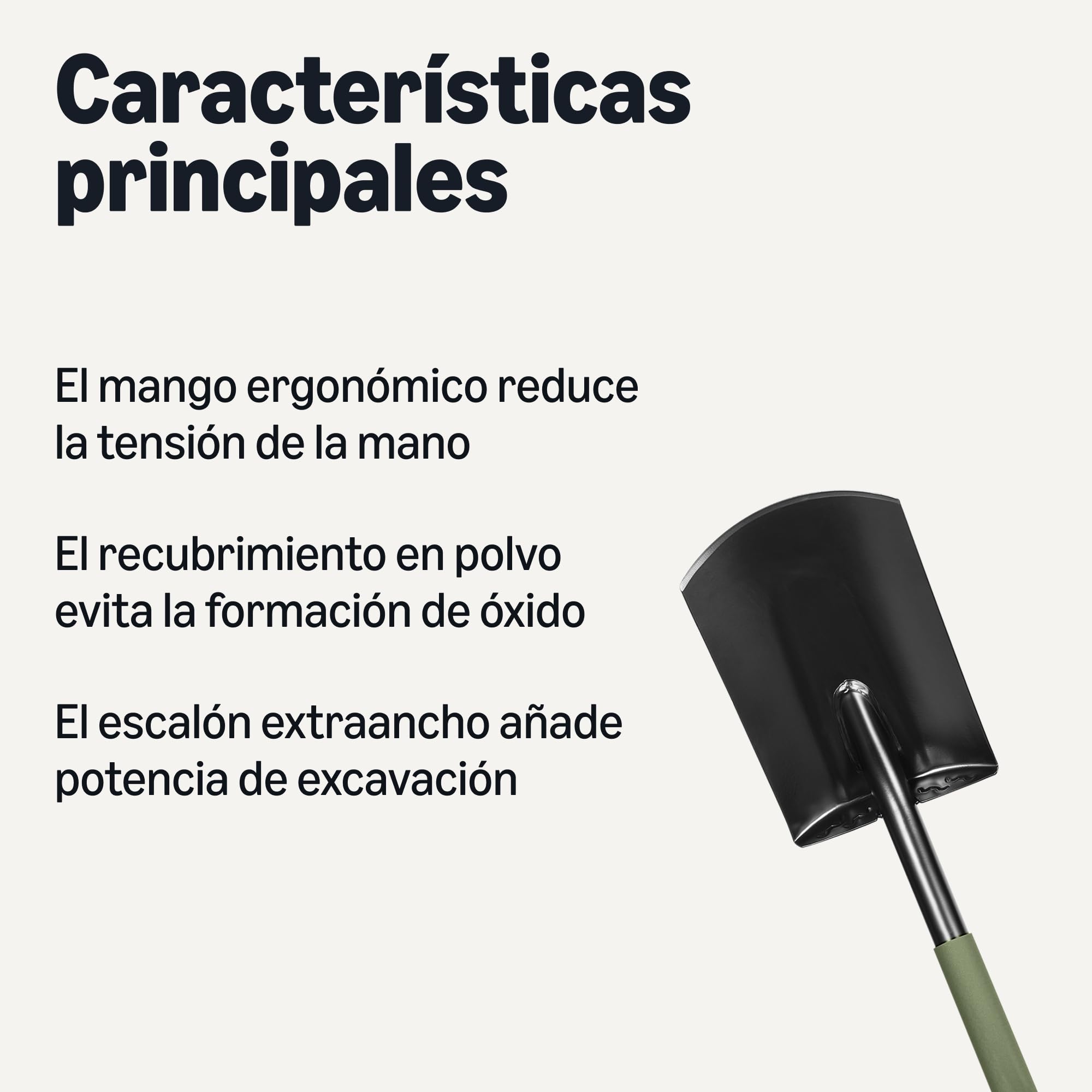Amazon Basics — Pala de jardinería, Pala Plana, 47 Pulgadas, Acero, Negra, Oliva
