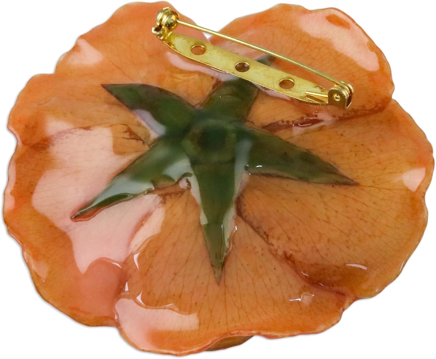 NOVICA Artisan Handcrafted Natural Rose Brooch Pin Orange from Thailand Flower Leaf Bar Floral [3 in L x 3 in W x 1.2 in D] ' Rosy Mood in Orange'