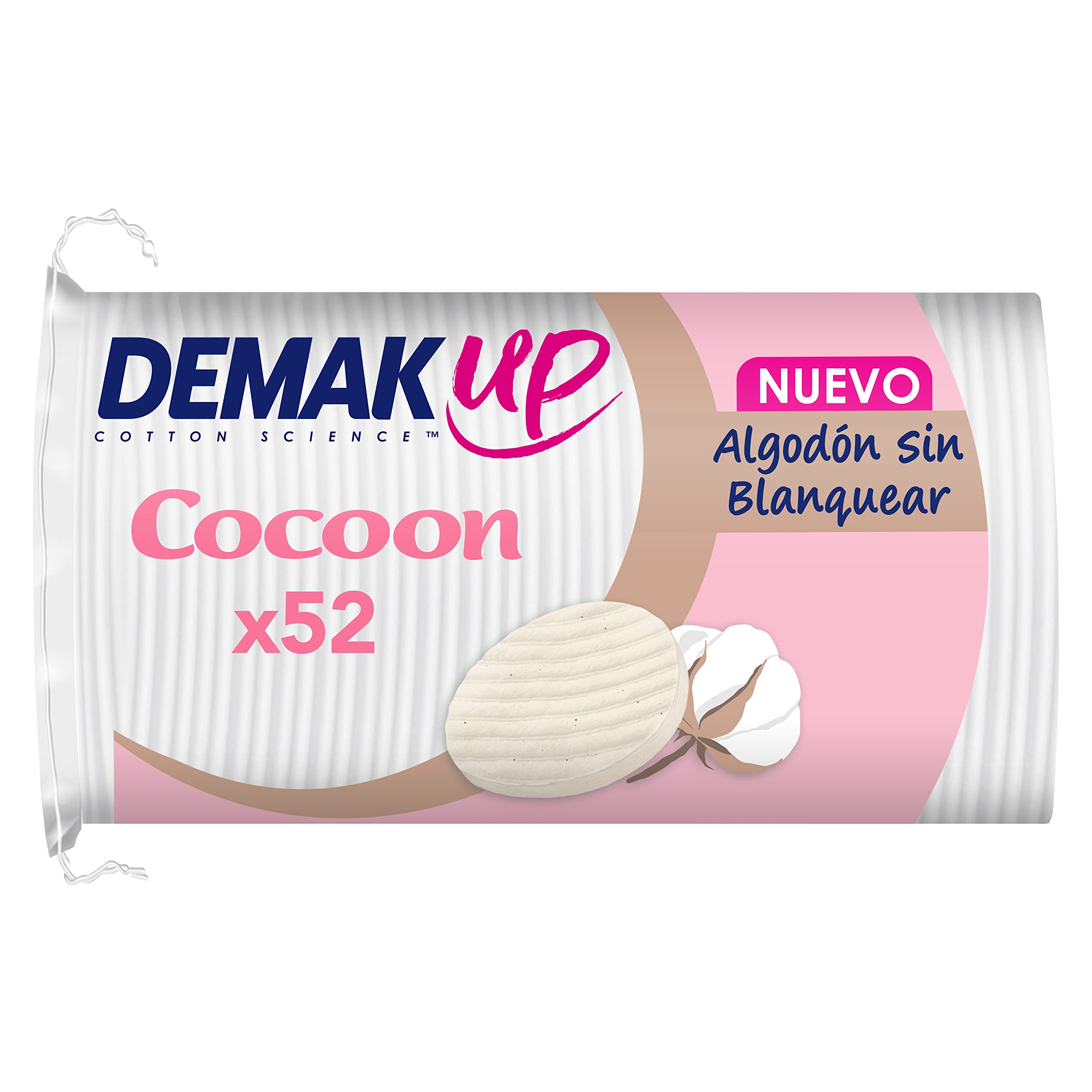 Demak´Up Cocoon Ovales Cotons à Démaquiller - Visage et Yeux - 100% Fibres de Coton Naturelles - 1x52 cotons