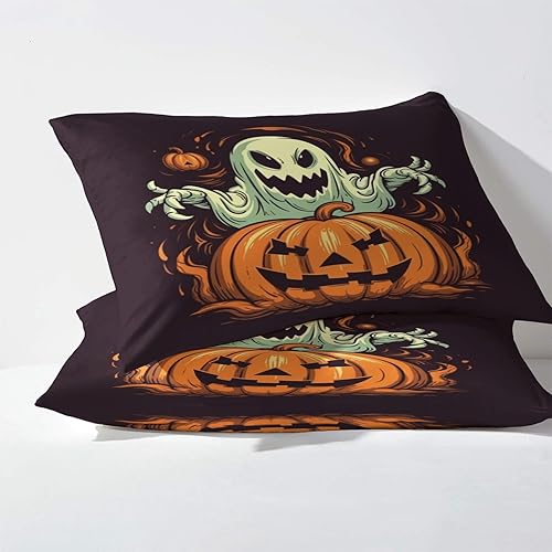 Miniatura 124 de Sábanas de Halloween tamaño individual – Juego de sábanas espeluznantes de calabaza murciélago para niños y niñas, juego de sábanas temáticas