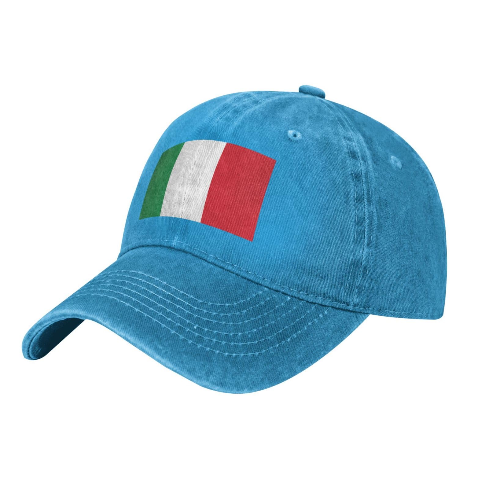 WHJSSF Blue Cowboy Baseball Cap Italian Flag Pattern Adjustable Cotton Hat Classic Curved Brim