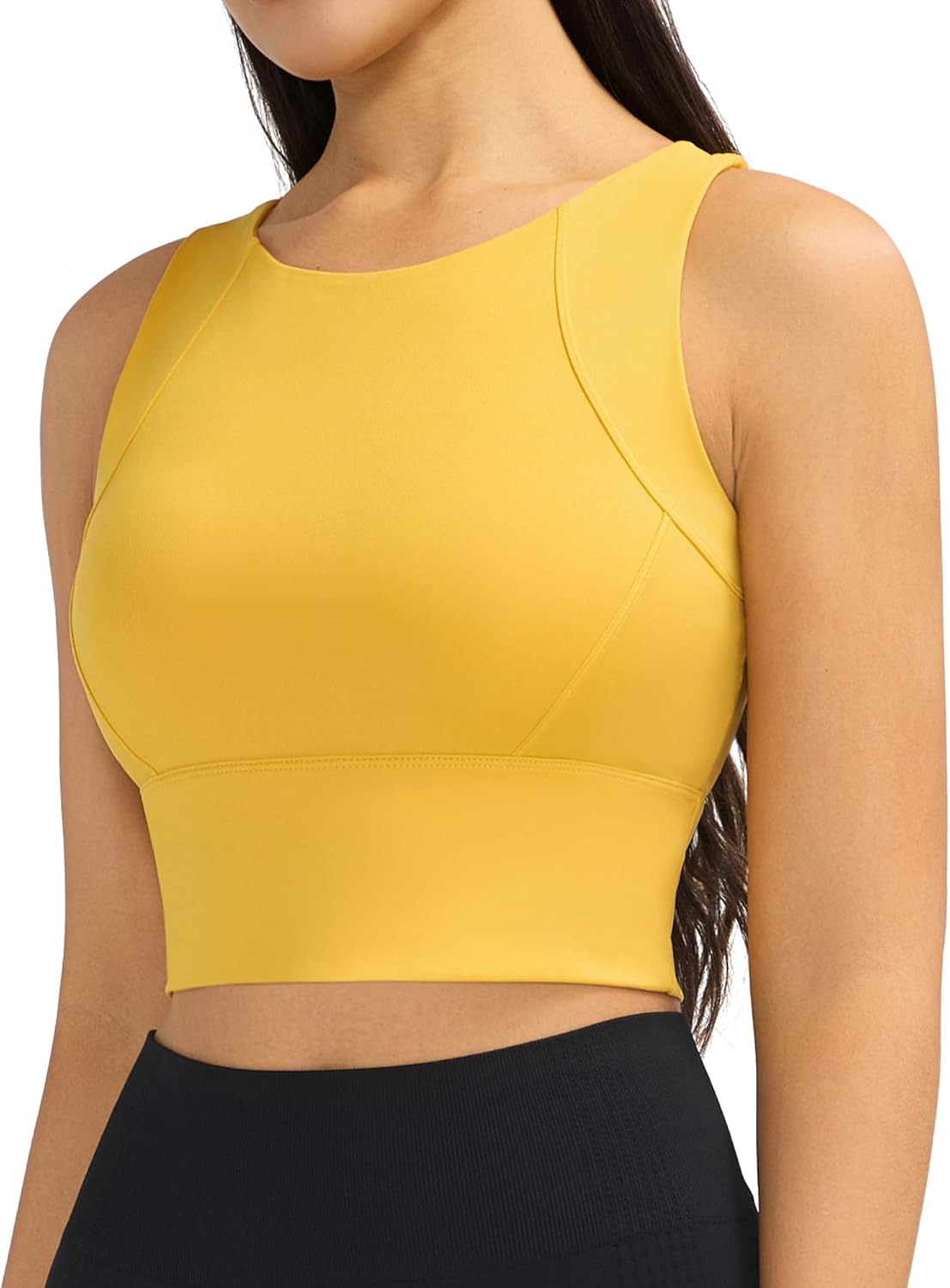 Ama Larsi High Neck Sports Bras for Women Medium Support Longline Sport Bras Padded Workout Yoga Crop Tank Tops