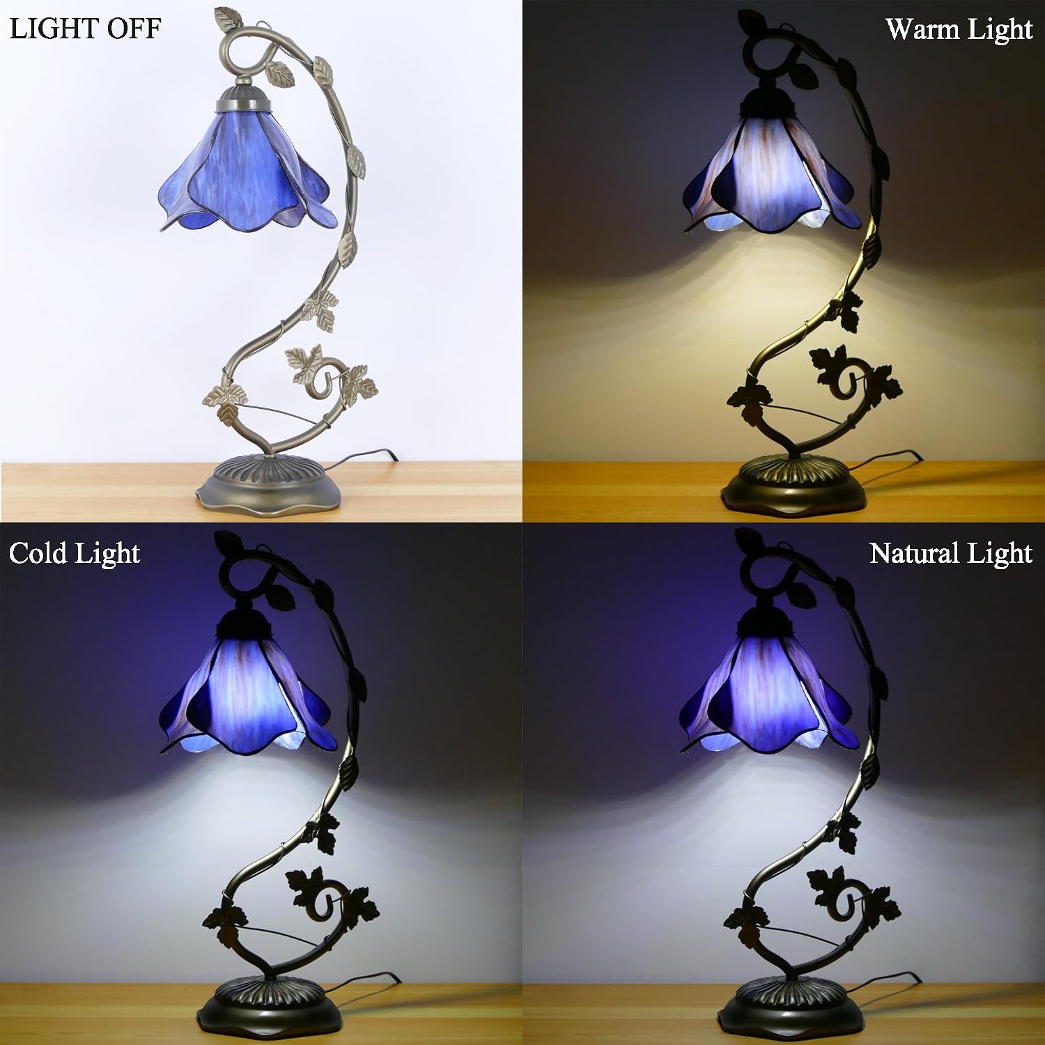 Tiffany Table Lamp Purple Morning Glory Style 8X10X21 Inch image 4