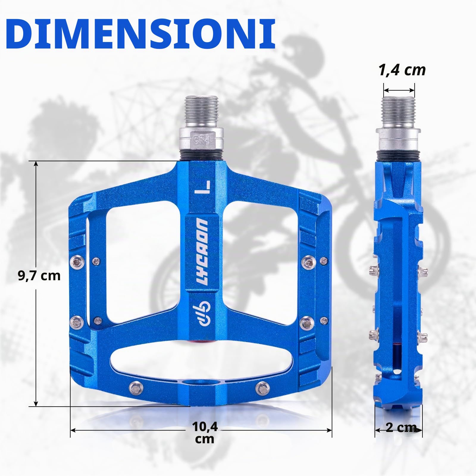 LYCAON Pedali per Bicicletta, Pedale per Bici Antiscivolo in Lega di alluminio CNC, CR-MO & 3 Pedali Cuscinetti per BMX MTB 9/16 Pollici