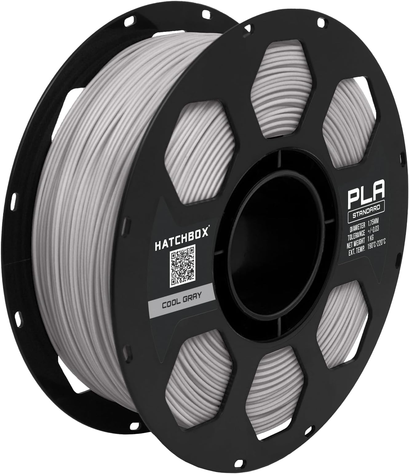 HATCHBOX 1.75mm Cool Gray PLA 3D Printer Filament, 1 KG Spool, Dimensional Accuracy +/- 0.03 mm, 3D Printing Filament
