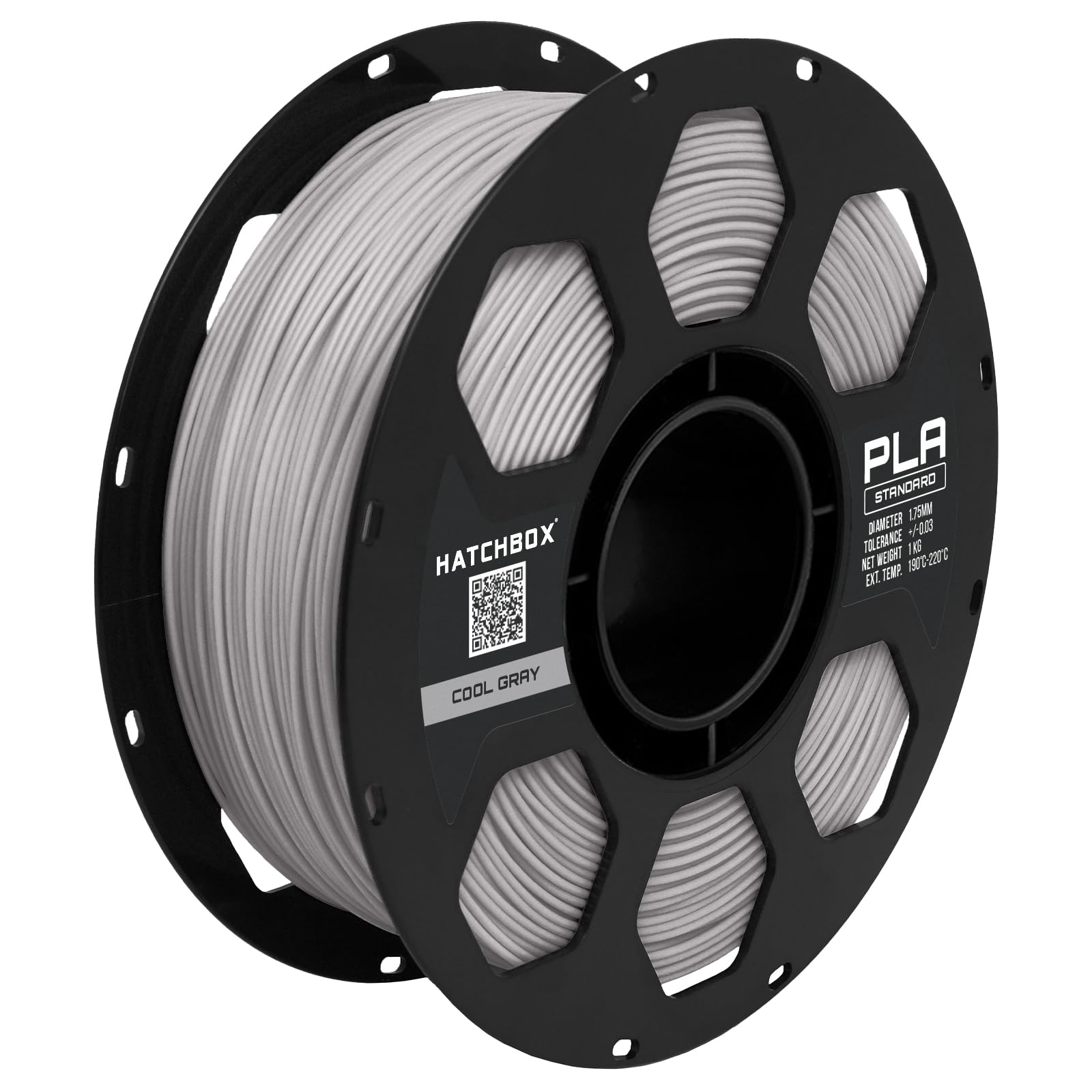 HATCHBOX 1.75mm Cool Gray PLA 3D Printer Filament, 1 KG Spool, Dimensional Accuracy +/- 0.03 mm, 3D Printing Filament