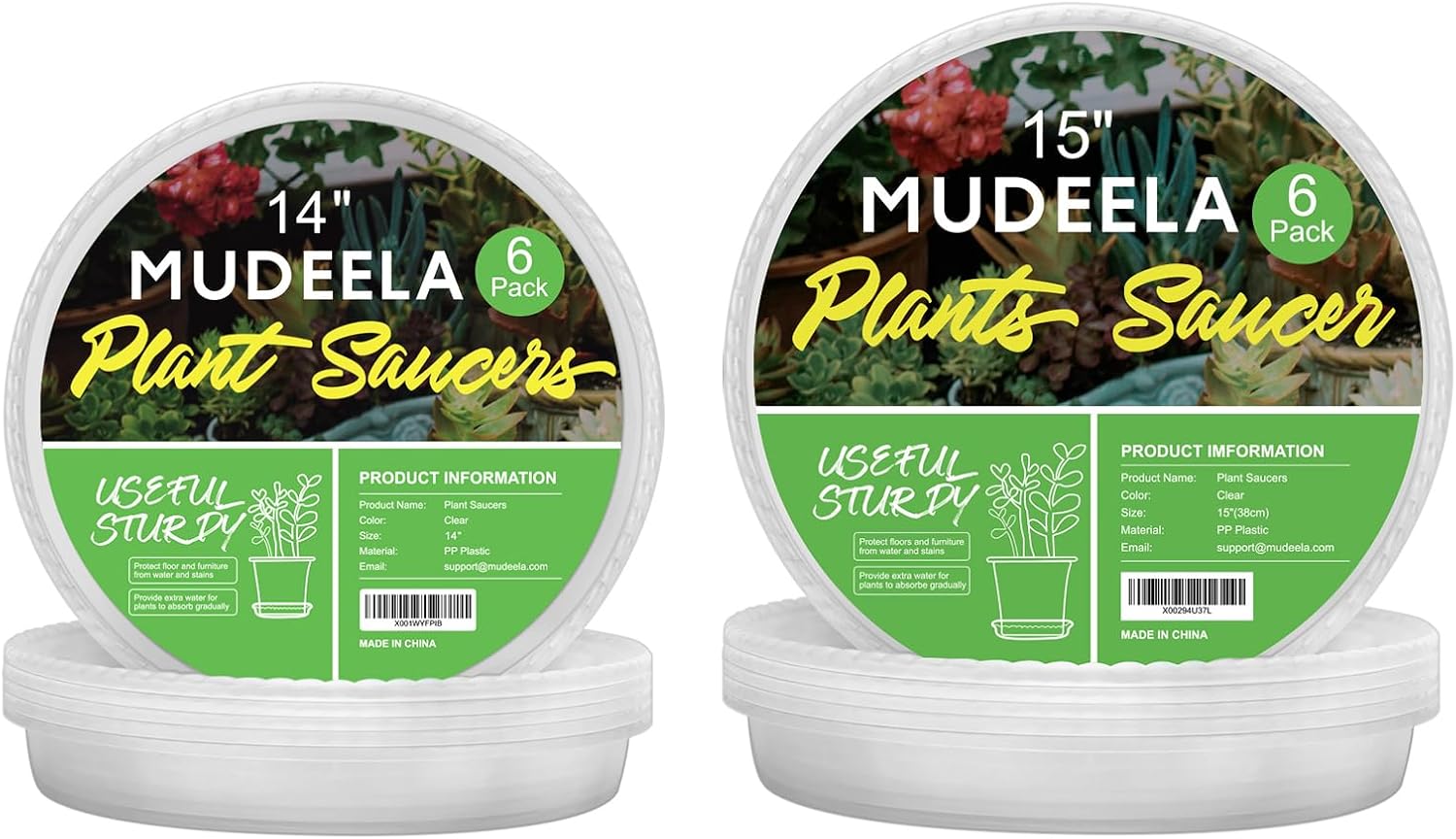 MUDEELA 14" Plant Saucers 6 Pack and 15" Plant Saucers 6 Pack, Total 12 Pack