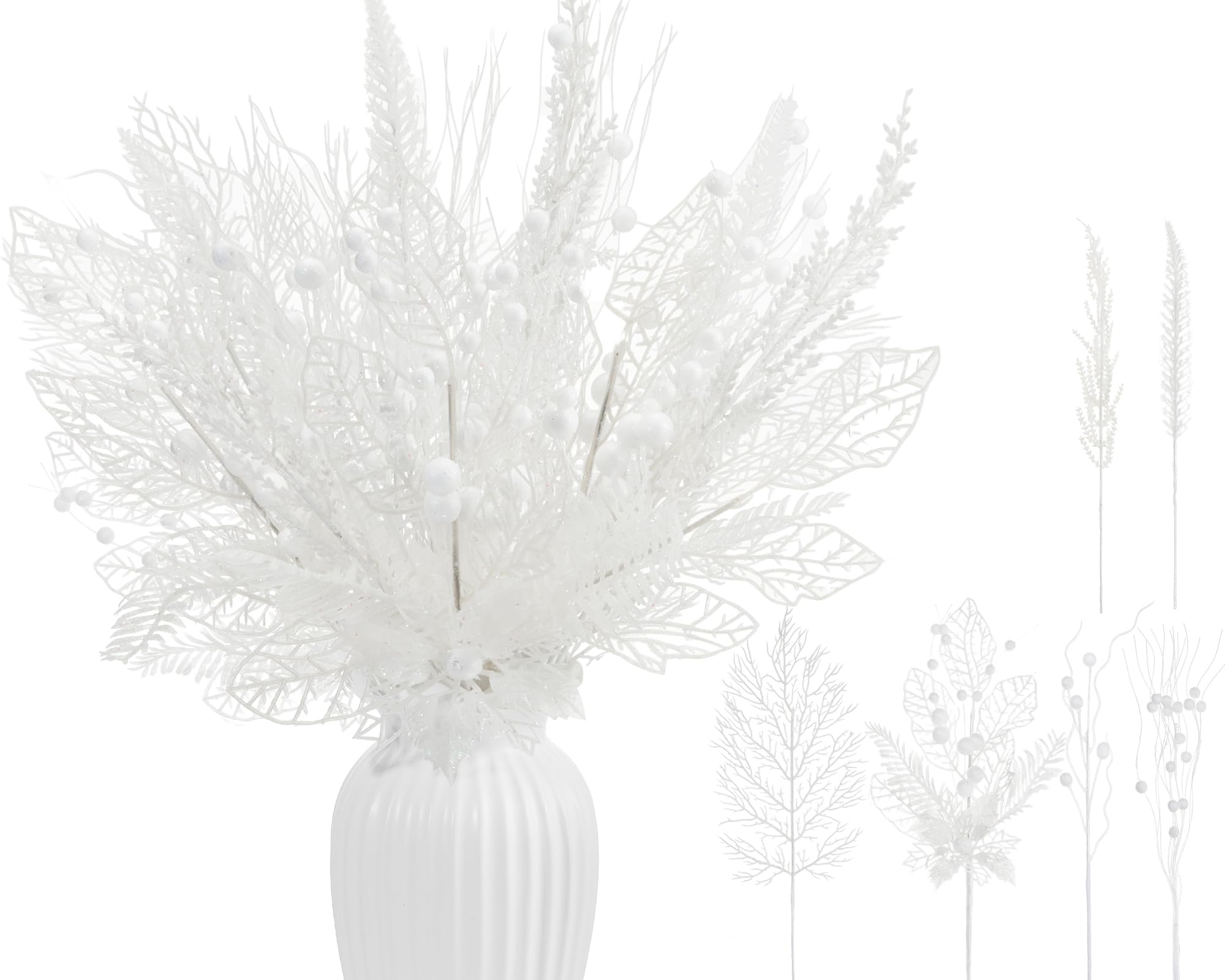 Moucuny 30 Pcs Artificial Valentines Picks and Sprays Glitter Berry Stem Branches Holly Floral Picks Twigs Christmas Tree Ornaments for DIY Valentines