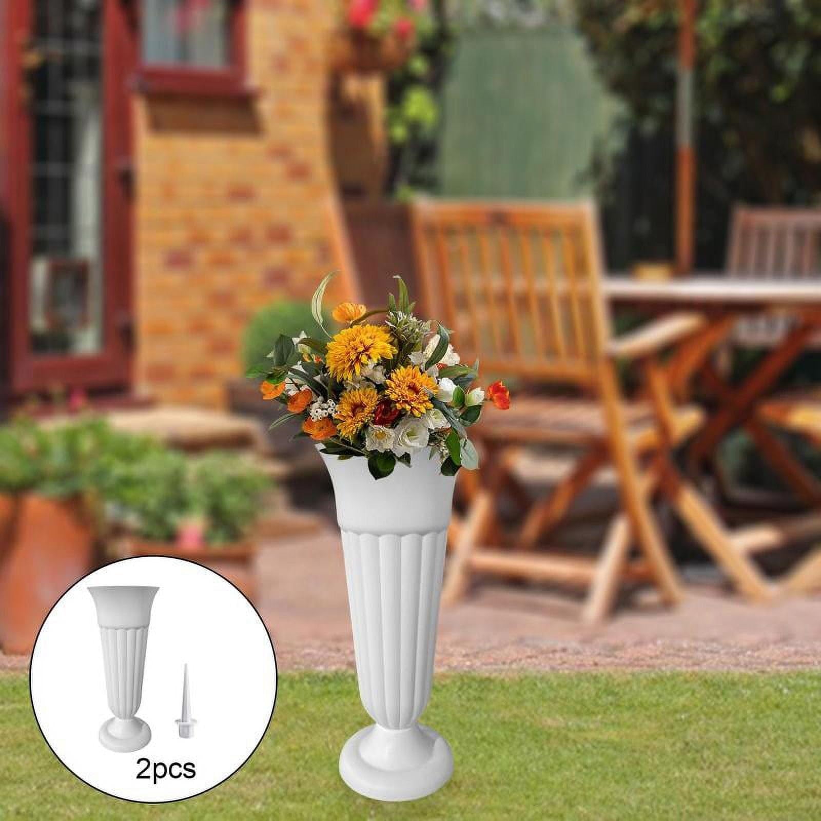 PP-Harz Gedenkvase Für Grabstätten - 6x31 Cm, Grün Oder Weiß, Mit Spitzen & Sockel, Für Frische/künstliche Blumen