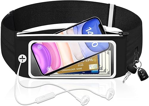 Riñonera para correr con 3 bolsillos, ventana táctil para mujeres y hombres, cinturón de fitness a prueba de sudor para iPhone 15 Pro Max 14 Pro Max
