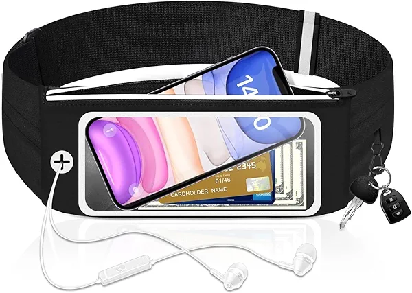 Running Belt Waist Packs with 3 Pockets Touchscreen Window for Women & Men Sweatproof Fitness Belt for iPhone 15 Pro Max 14 Pro Max 13 Pro 12 11 Fit Smartphone Up to 7"