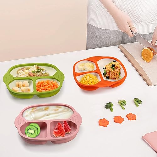 Miniatura 5 de IDVVSSX Placa de succión de silicona para niños pequeños, placa de bebé con succión, placa dividida de silicona para niños, adorable placa con asas,