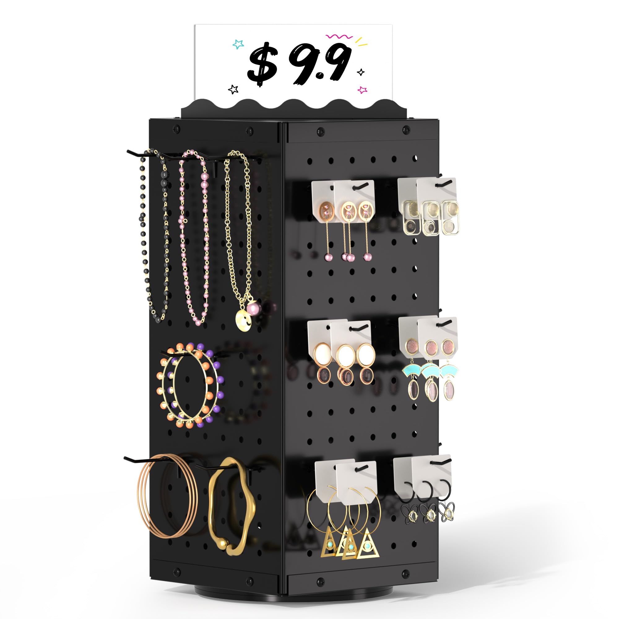 Geelin Metal Pegboard Display With 50 Pegboard Hooks, 9.8 X 9.8 X 20.5 In Rotating Display Stand Display Racks For Craft Shows Pegboard Organizer With - View #2