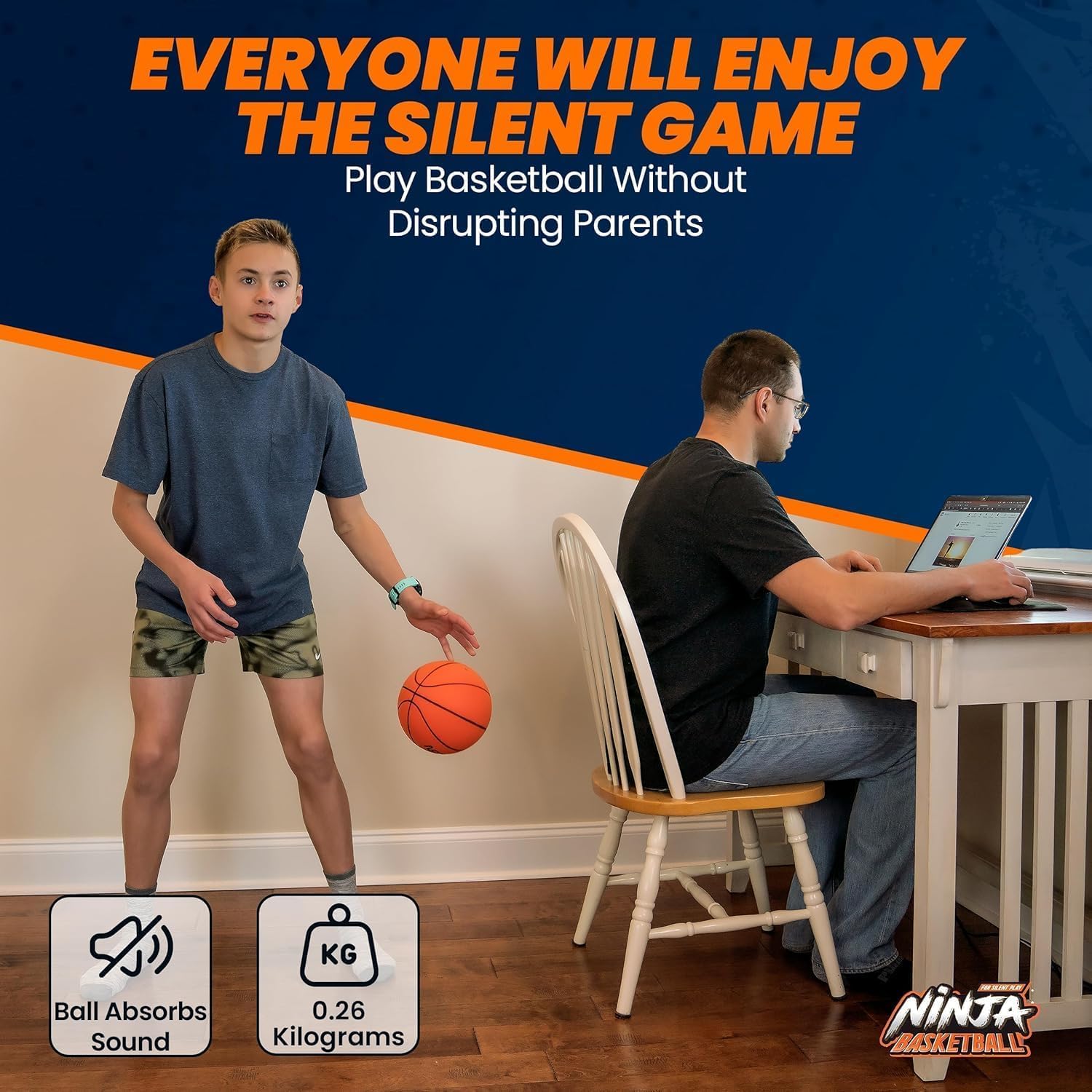 NERO SPORT Ninja Silent Basketball- Soft Foam Indoor Basketball Size 3 (7 inches) | Soundless for Quiet Dribbling and Indoor Training (Ball in Box)