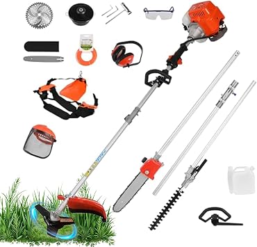 2025 New Gas Weed Trimmer, 6 in 1 Lawn Mower, Cordless String Trimmer, 52CC 2-Stroke Gas Brush Cutter, Multi-Functional Trimming Tool for Grass and Bush Shipping Orange
