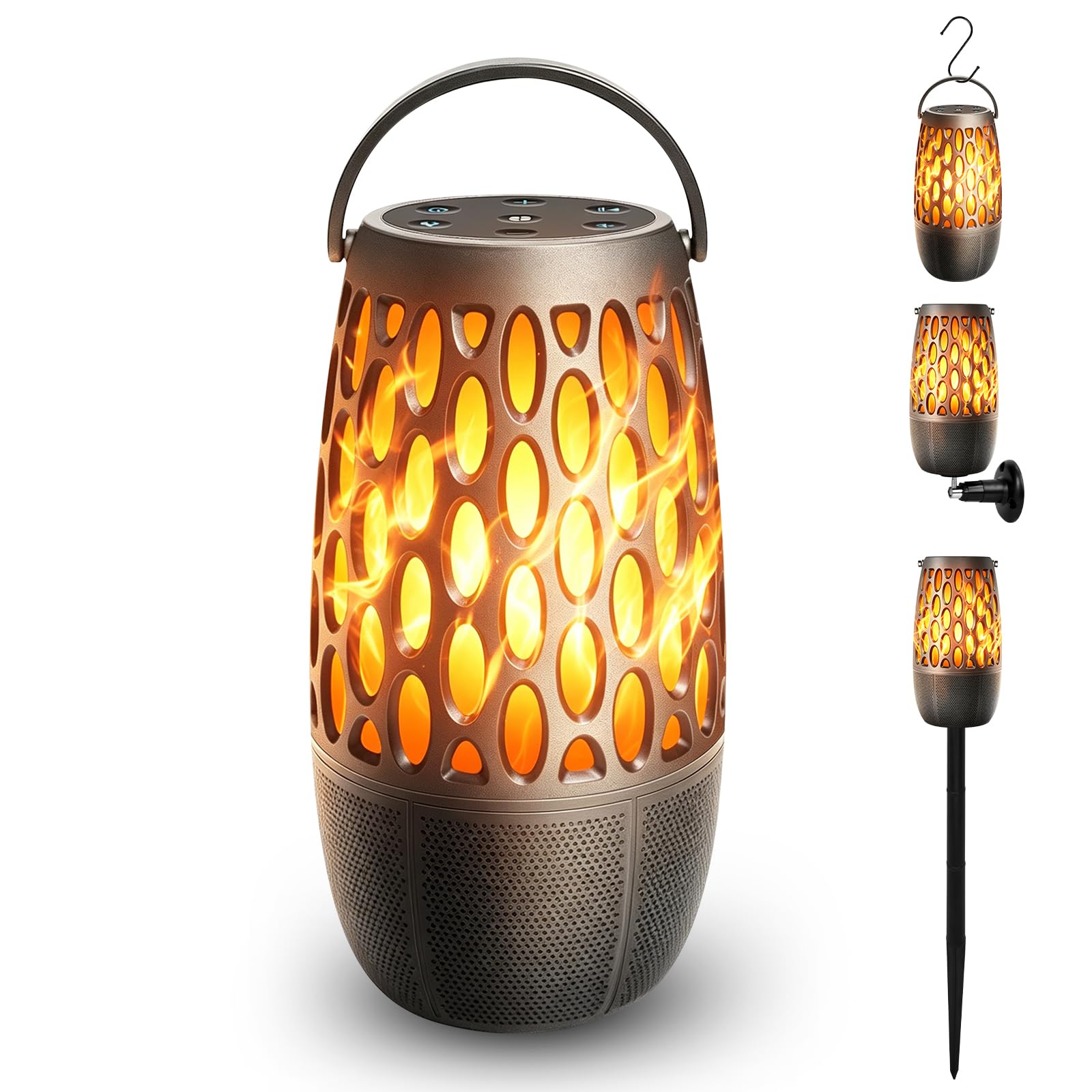 Altoparlante Bluetooth da esterno con luci a fiamma con IPX6 Waterpoof, suono stereo HD da 10 W, altoparlante a fiamma LED Bluetooth 5.3, regalo per uomini e donne, decorazioni per feste, giardino