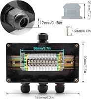 SRJQXH IP66 Vízálló Elosztódoboz 155x90x60mm - 10 Pólusú UK2.5B Sorkapcsokkal, DIN Sínnel, Kültéri Használatra, Fekete ABS Anyagból, Vezérlő 5