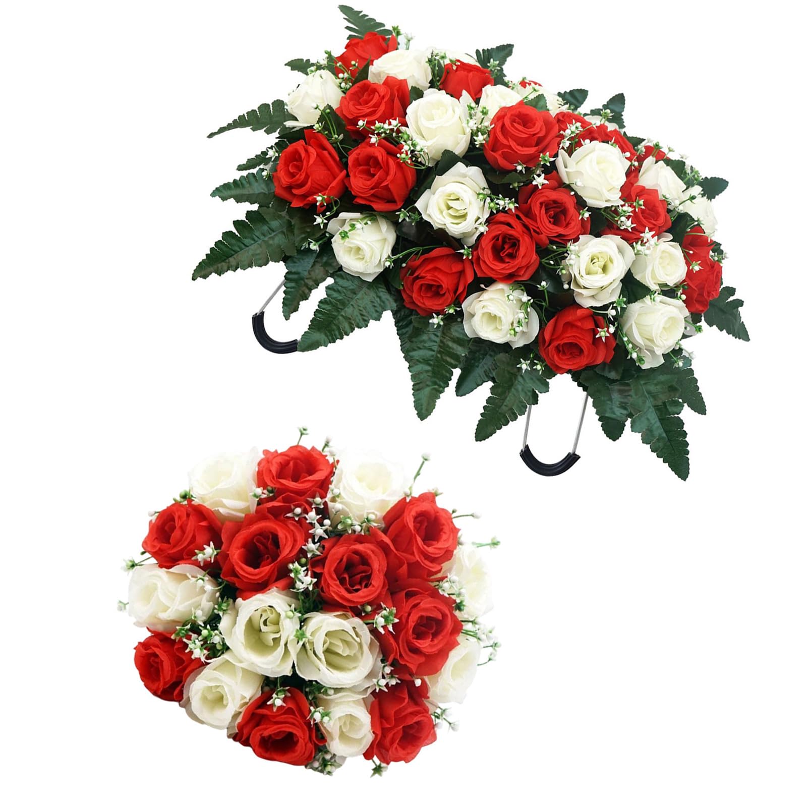 Whoasyst 1 Piece Realistic Artificial Silk Roses for Gravesite Bright Mixed Colors Memorial Flower Arrangement Marker Flower Arrangements