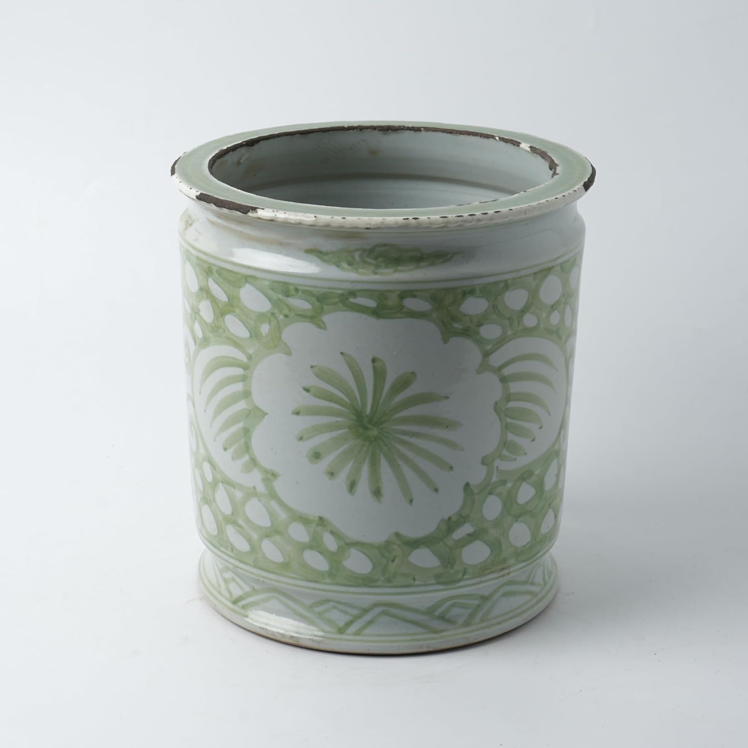 Antique Hand-Painted Flower and Bird Porcelain Pen Holder Old Style Ceramic Planter 9.7 Inch Large Plants Vase Blue & White Porcelain Silla Flower Plant Pots (Pink)