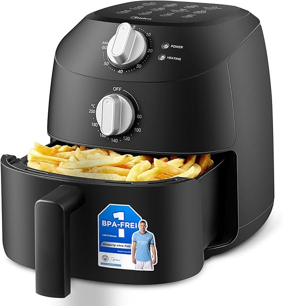 Midea Friggitrice Ad Aria 2 Litri, 1150 W, 12 Funzioni Pre-impostate di cottura,Air Fryer senza Olio, Capacità 1-2 Persone, senza BPA, Regolazione della Temperatura e Del Tempo, Nero