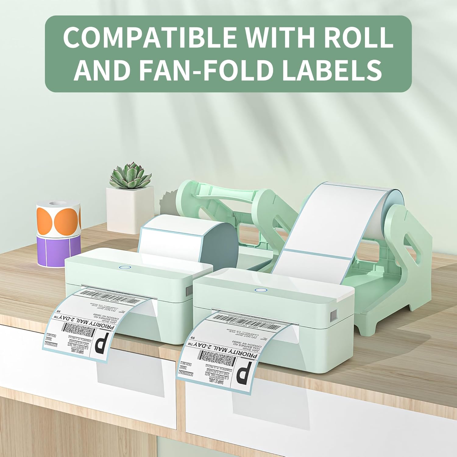 PONNOR Label Holder Thermal Label Holder for Rolls and Fanfold Labels Shipping Label Stand Desktop Printer DIY Accessory Supplies for Home, Office (Fresh Green) - Image 3