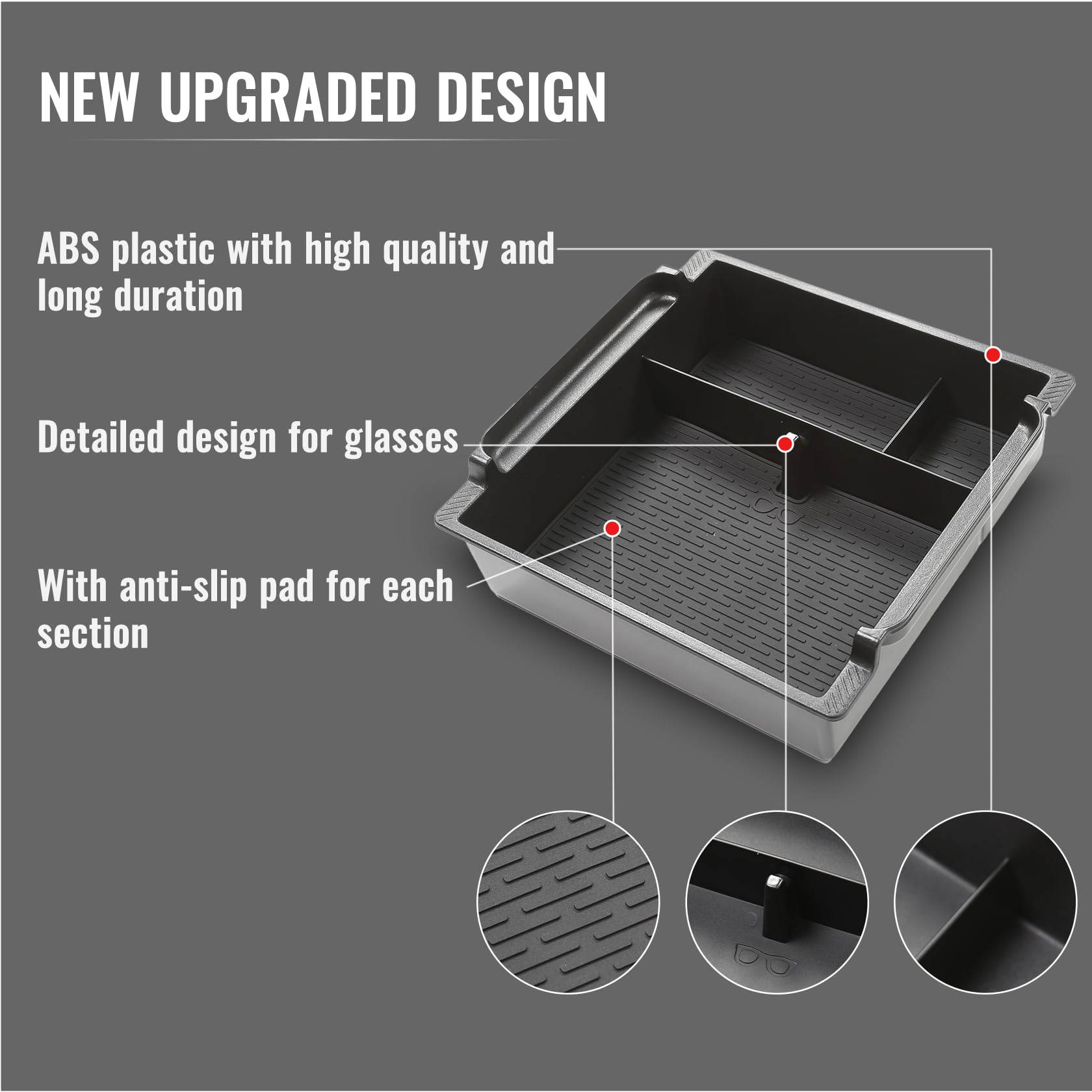 HOUCLEMIC for 2024 Grand Highlander Accessories Center Console Organizer with Anti-Slip Pad, ABS Black Center Console Armrest Storage Tray for Toyota Grand Highlander Accessories 2024