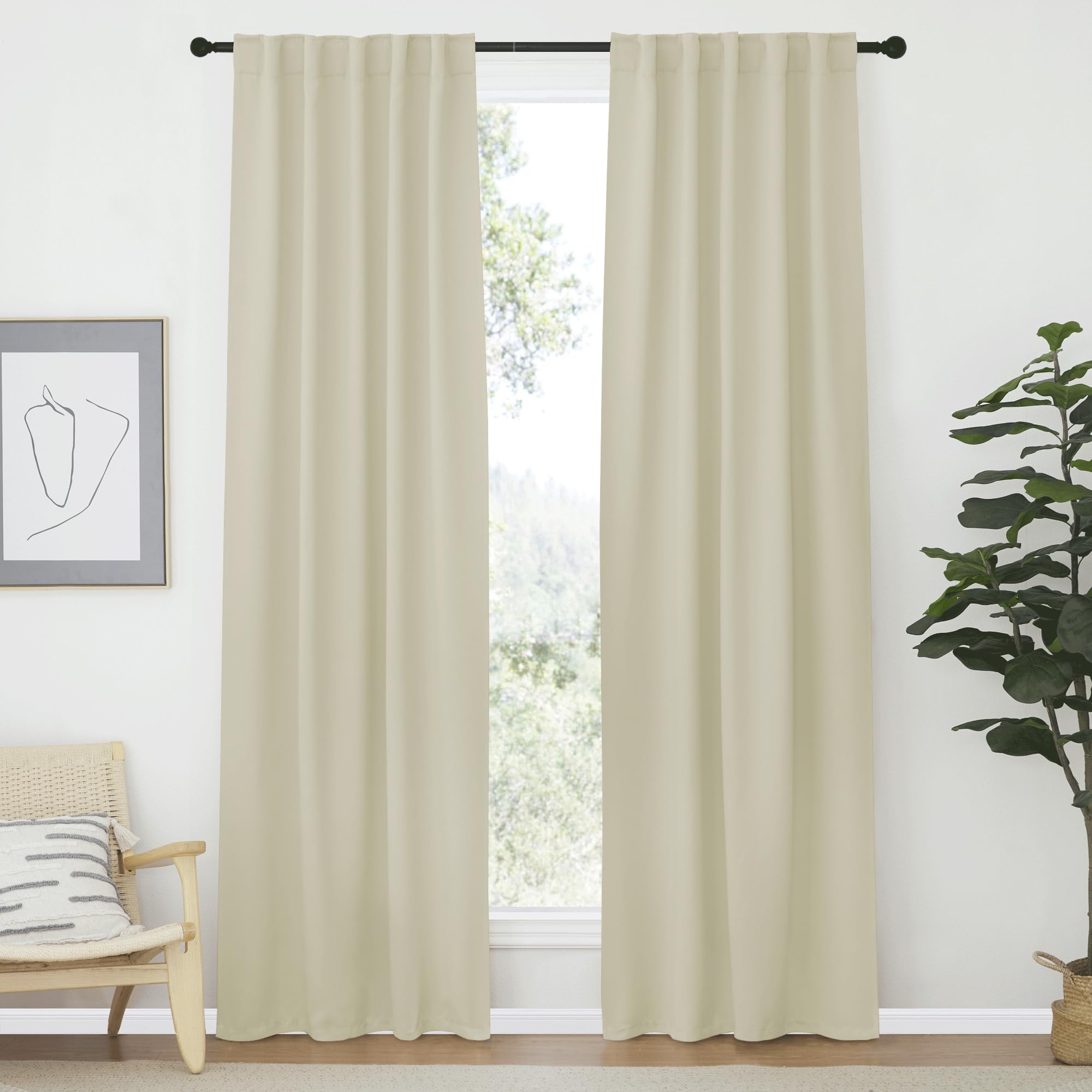 NICETOWN Blackout Curtain Panels Window Draperies - (Beige Color) 34-Inch Wide x72-Inch Long, 2 Pieces, Home Decoration Light &amp; Noise Reducing Window Covering Room Darkening Drapes for Bedroom