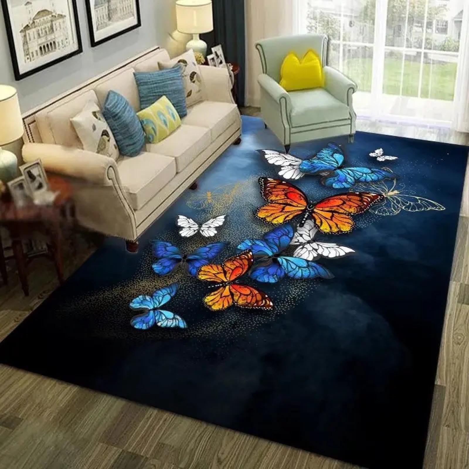 Alfombras con estampado de mariposas antideslizantes que evitan caídas en salones y estudios