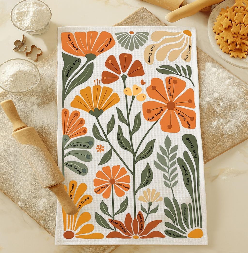 Floral Boho FCK Tru Kitchen Towel - Funny Retro Flower Tea Towel - Subtle Anti Trup - Liberal Home Decor - Anti Conservative Gift - Fdt - Liberals - FCK Donald Tru