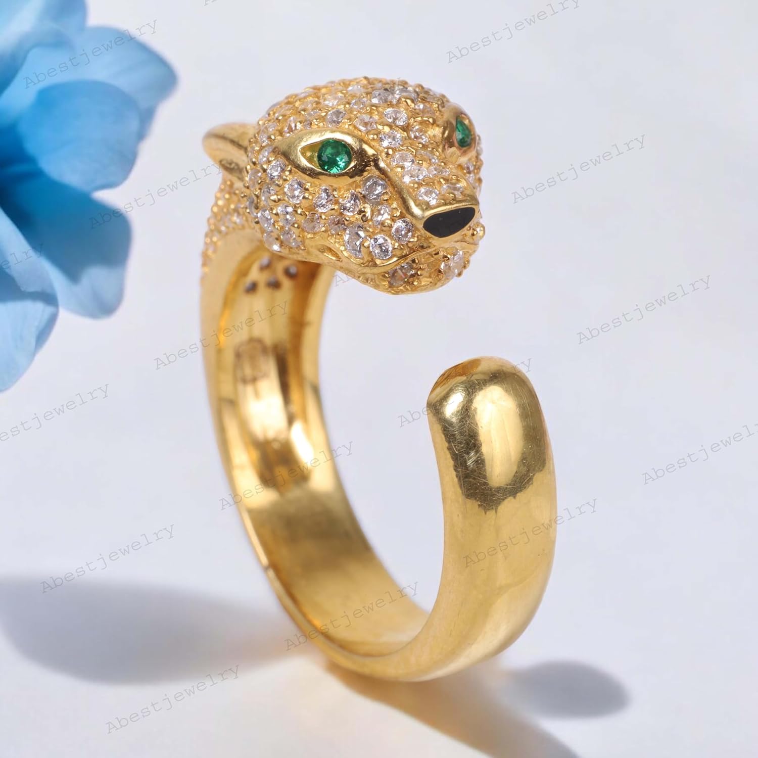 Emerald Eye Panther Animal Ring Yellow Gold Jaguar Ring Diamond Art Deco Jewelry Elegant Tiger Ring Gift For Her BY ABEST JEWELRY