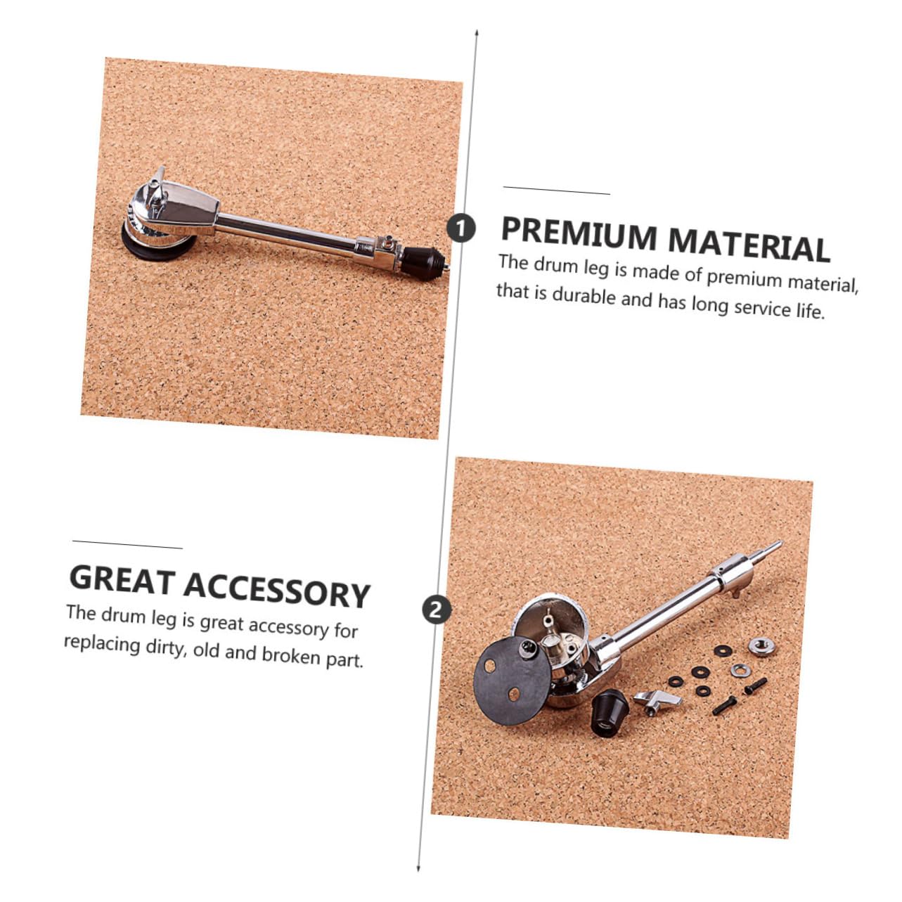 FUNOMOCYA Drum Leg Stand Replacement Part with Skid-Proof Design for Drum Kit Stability and Use, Silver, 28X6.35CM - Image 2