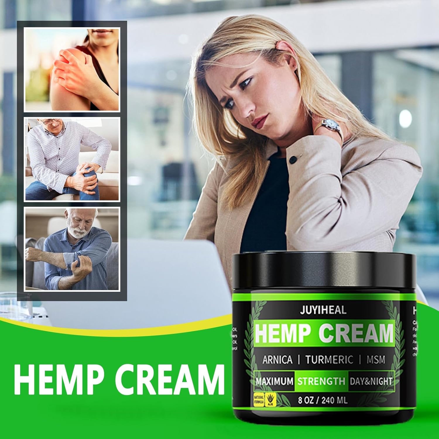 8oz Natural Instant Hemp Cream - Hemp Oil & Arnica, MSM, Turmeric, Menthol, Aloe-Natural Hemp Oil Extract Gel - Image 2