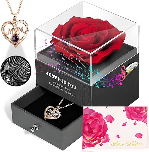 Miniatura 11 de Regalos de rosas preservadas para el cumpleaños de mamá – Caja de música de rosas reales para siempre para mujeres – Regalos de "You Are My Collar