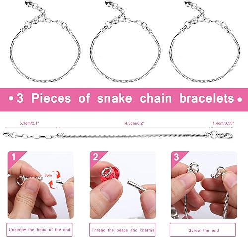 Miniatura 4 de Hazms Kit de 136 piezas de pulseras con dijes para niñas adolescentes, suministros de fabricación de joyas con cuentas de cadena de serpiente,