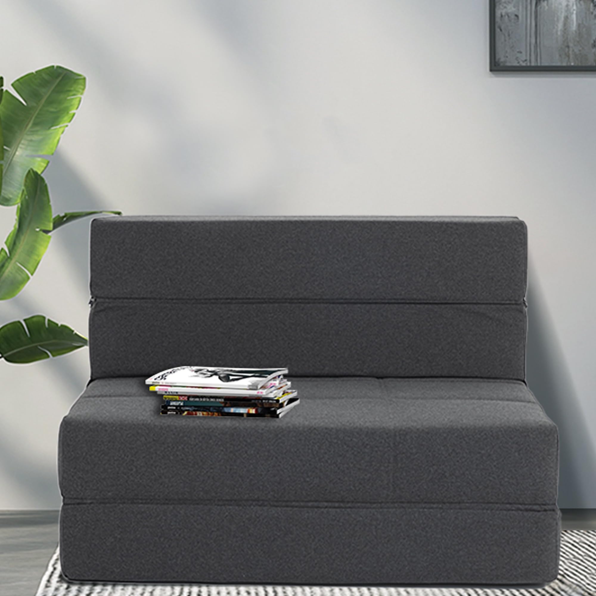 Folding Sofa Bed, 7 inch Memory Foam Floor Couch, Convertible Sleeper Foldable Mattress Futon Sofa for Living Room/Home Office/Guest Beds/Apartment/Upstairs Loft, Deep Grey, Twin