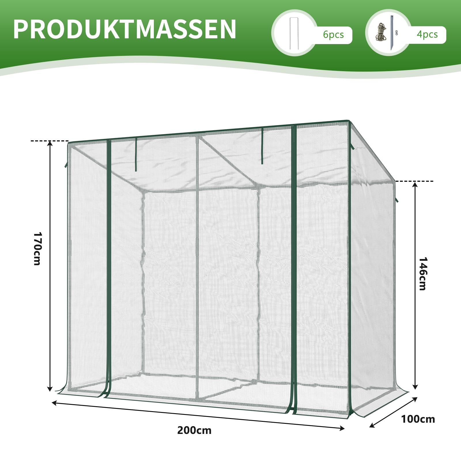 SUNYRISY Tomaten Gewächshaus Klein Foliengewächshaus 200x100x170 cm, Tomatenhaus Tomatenzelt mit Tomatendach, Greenhouse mit Rollentür und Windschutzseil für Balkon Outdoor, Weiß
