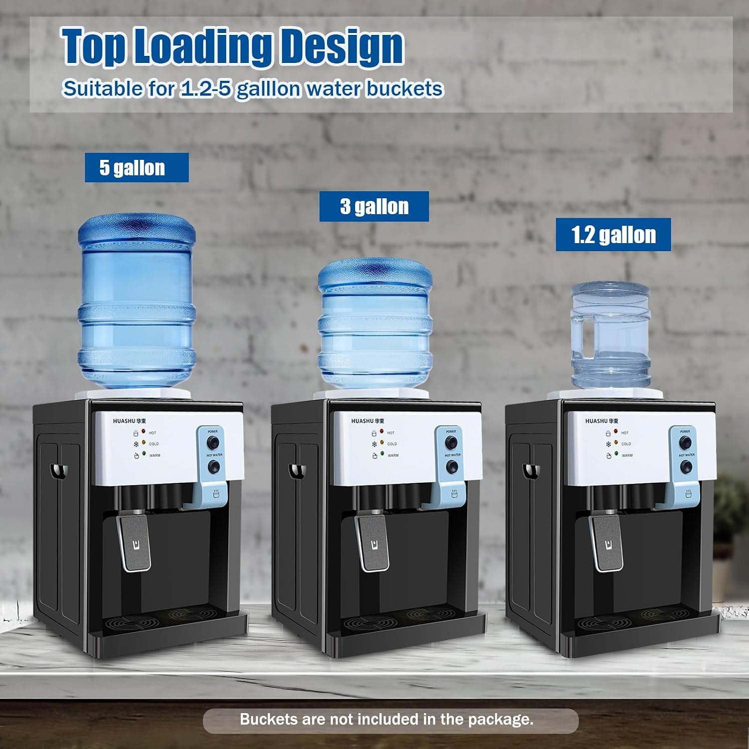 Top Loading Countertop Water Cooler Dispenser, 3 Function Hot/Cold/Warm Water Drinking Machine, Hold 1.1 to 5 Gallon Water Bottles, Countertop Water Dispenser for Home Office Dormitory