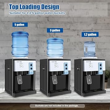 Top Loading Countertop Water Cooler Dispenser, 3 Function Hot/Cold/Hot Water Drinking Machine, Capacity for 1.1-5 Gallon Water Bottles