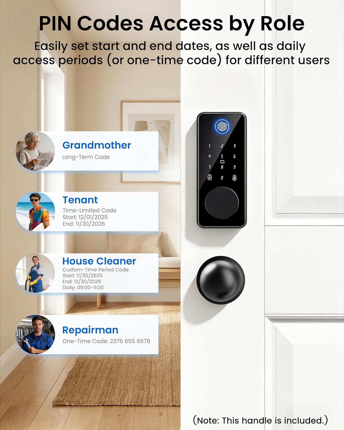 Smart Deadbolt Lock with 2 Knobs, 5-in-1 Keyless Entry Door Lock with Fingerprint, APP Control, Auto Lock, IP54 Waterproof, Temporary Passcode for Front Door