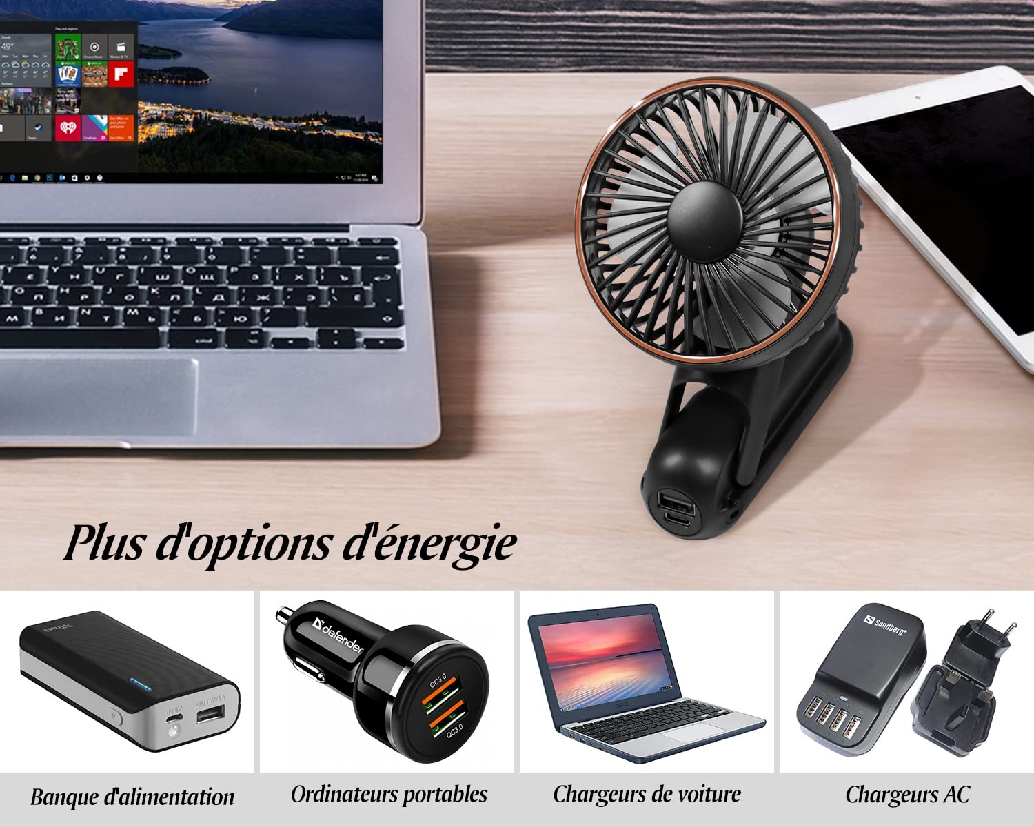 USB Ventilateur à Main, 3600mAh Rechargeable Ventilateur Poche Portable