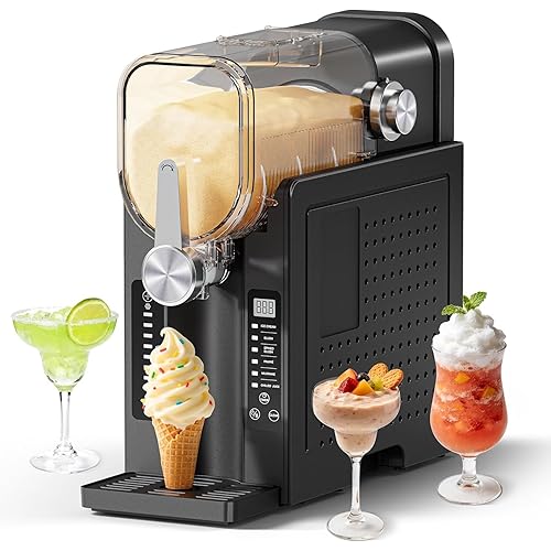 Slushie Machine, No Ice Needed Slushy Maker for Home, Real-Time Temp Display, Frozen Drink Maker with 6 Preset Programs for Ice Cream, Frappés, Milk Shake and More, Black, 1 Pack+3Modes