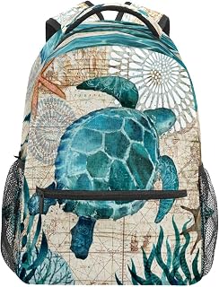 Mochila escolar para meninos e meninas azul mar tartaruga tartaruga coral estrela do mar estudante bolsa de ombro livro menino menina leve durável médio ensino médio bolsa de viagem mochila mochila de acampamento, Multicolorido, One Size, Clássico