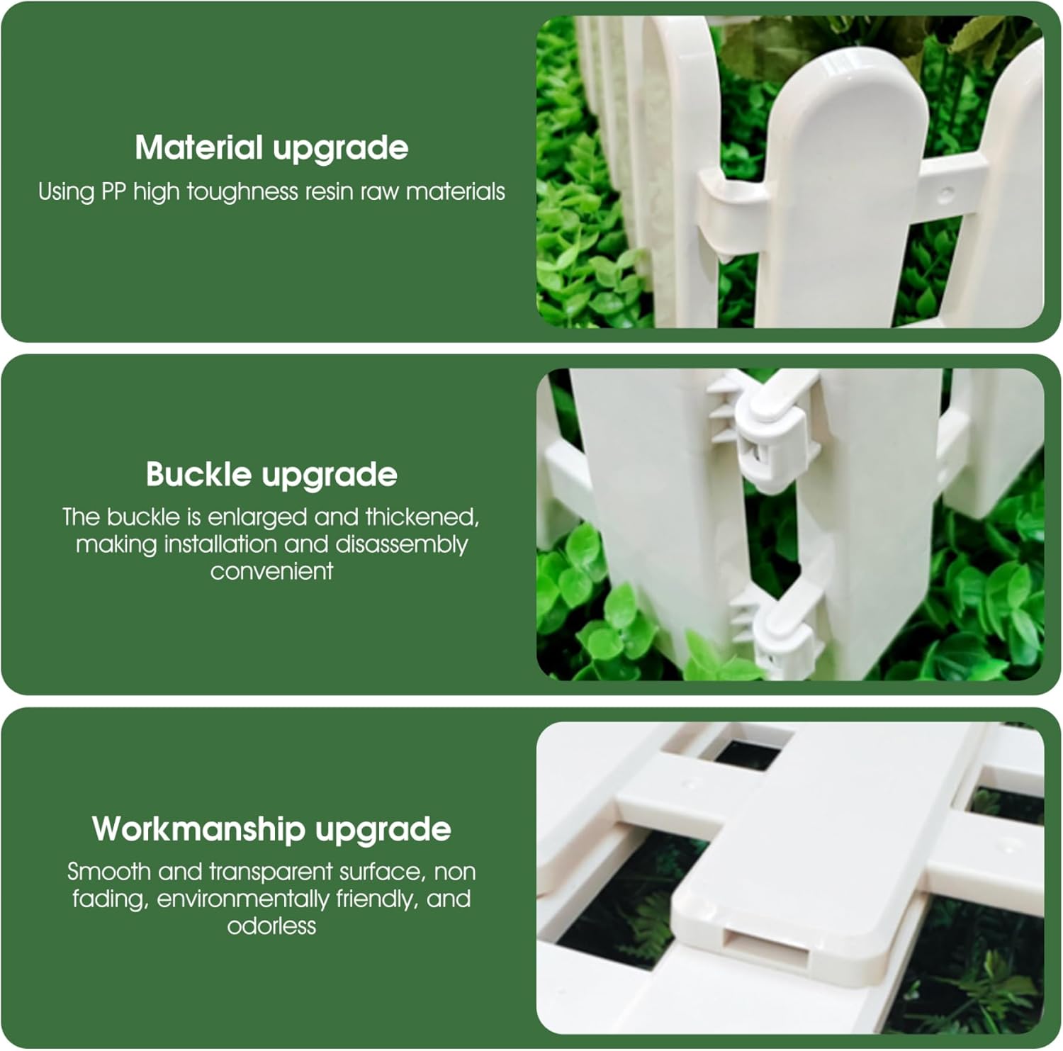 Picket Fence, 5PCS White Picket Fence 20x12 Inch Flexible Plastic Garden with Connecting Buckle Landscape Edging Border with Stake for Yard Lawn Patio Outdoor, Plastic Panels