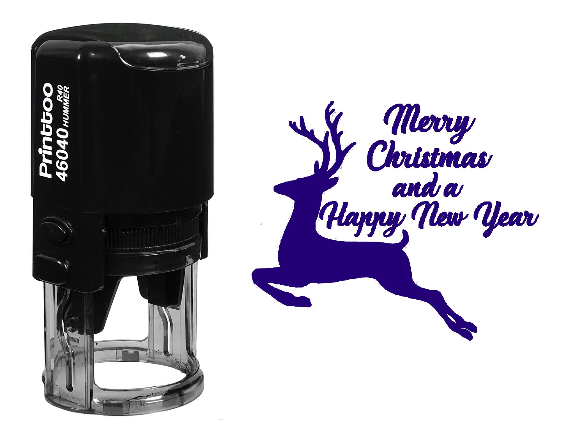 Printtoo Round Self Inking Merry Christmas and Happy New Year Rubber Stamp Reindeer Holiday Stamper-Violet