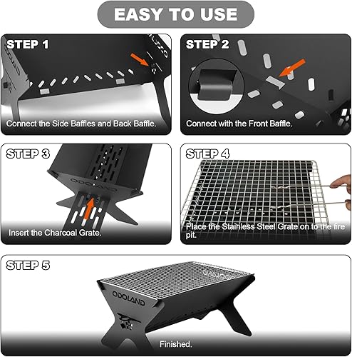 Miniatura 4 de Odoland Parrilla de fogata de campamento, parrillas de carbón plegables portátiles, parrilla de barbacoa para mochileros, parrilla de fogata