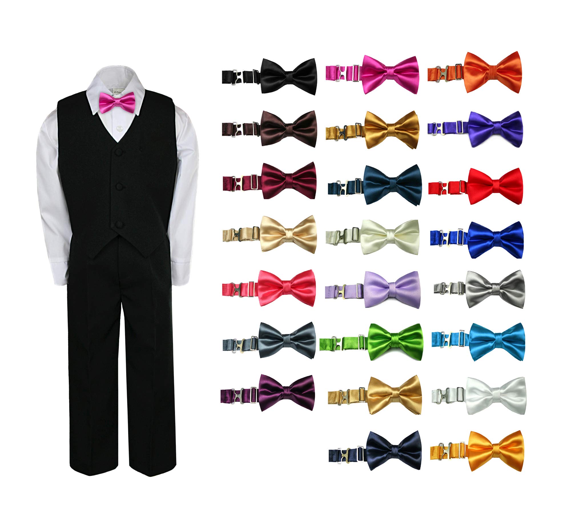 MILLTEX 4pc Toddler Boy Wedding Formal Party Black Suit Vest Set Satin Bow tie Sm-7 (XL (18-24 Months Old), Lime)