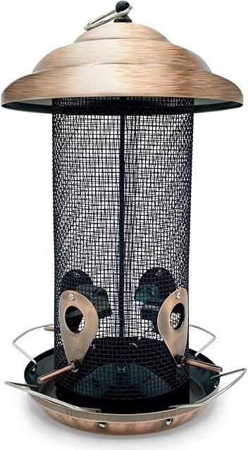 Large Hanging Copper Garden Bird Feeder Including 8 Feeding Perches - Outdoor Feeder Holds upto 2kg of Wild Bird Seed Mix - a Modern Stylish Bird Feeder that Attracts a Variety of Birds to your Garden